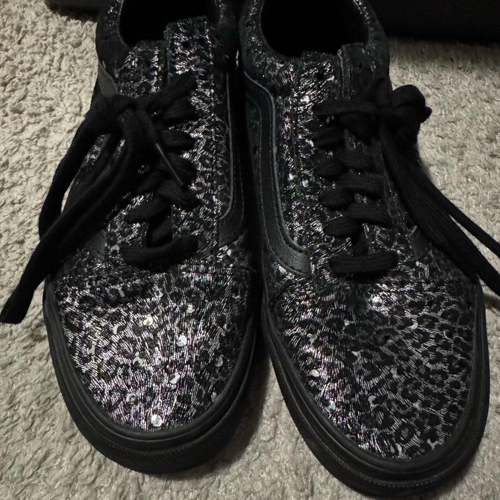 Vans Black and Silver Leopard Print Sneakers